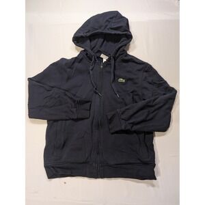 Lacoste Sport Womens Large Navy Blue Full Zip Hoodie Sweatshirt Cotton Spring